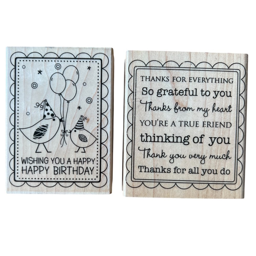 Hero Arts Set of 2 Wood Mounted Rubber Stamps Thanks Greeting Bird Birthday